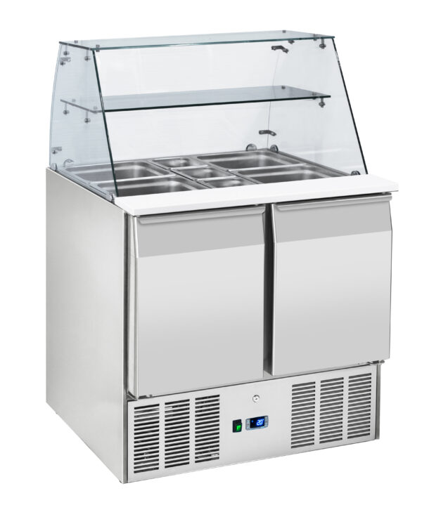 Vitrine à Bubble Réfrigérée statique vitrée en inox 15 parfums avec bacs et couvercles